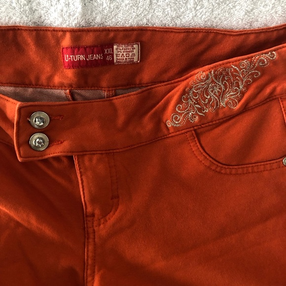 U-Turn Jeans. In dull orange euro size 46 fits US 10. Skinny legs low rise - Picture 3 of 5